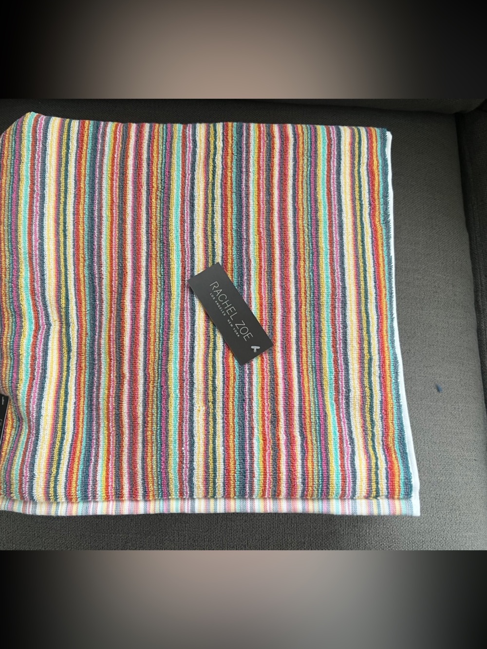 2pc Rachel Zoe Rainbow Bath towel Set Stripe Cotton Hand Towels last